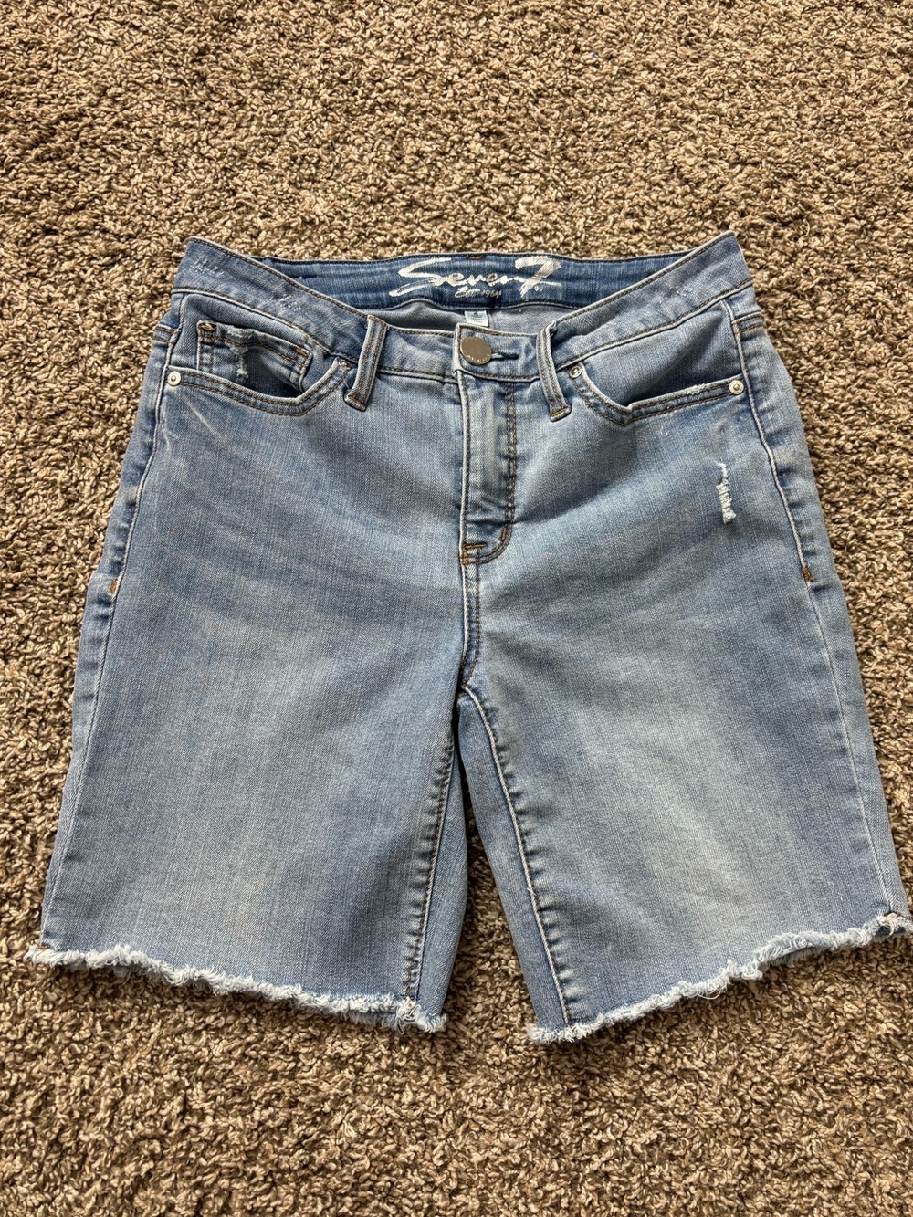 Seven7 Light Blue Denim Frayed Hem Shorts Y2K Woman Size 6